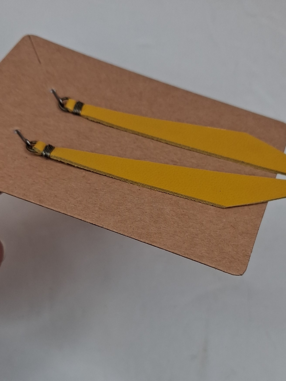 Yellow Leather Geometric Drop Earrings Handmade Dangle Earrings - Picture 2 of 6